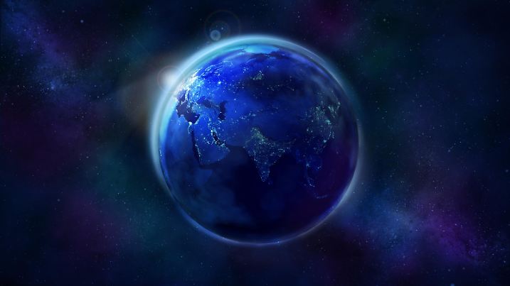 Realistic Earth from space showing Africa and Asia. The night half of the Globe.