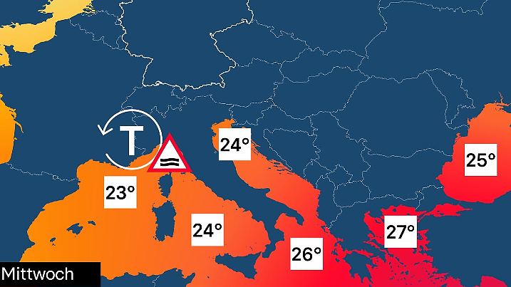 Die Grafik zeigt die Wassertemperaturen am Mittelmeer Anfang September
