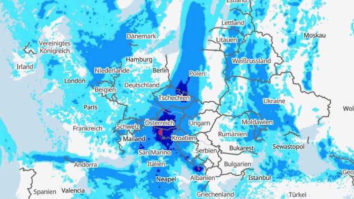 Die Grafik zeigt die Niederschläge am Donnerstag, 12.09.2024 über Europa