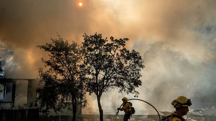 08.09.2024, USA, Clearlake: Feuerwehrleute bekämpfen das Boyles-Feuer in Clearlake, Kalifornien. Foto: Noah Berger/AP/dpa +++ dpa-Bildfunk +++