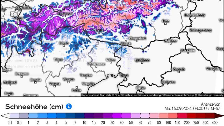 Schneehöhen in den Alpen