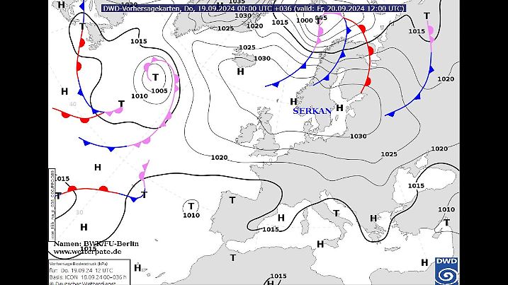 Die Wetterlage für Europa am Freitag, 20.09.2024