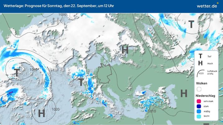 Wetterlage Europa am Sonntag, 22.09.2024