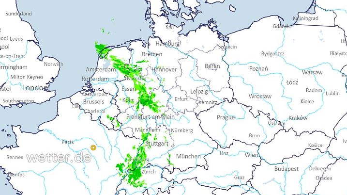 Regenradar Deutschland am Montagvormittag