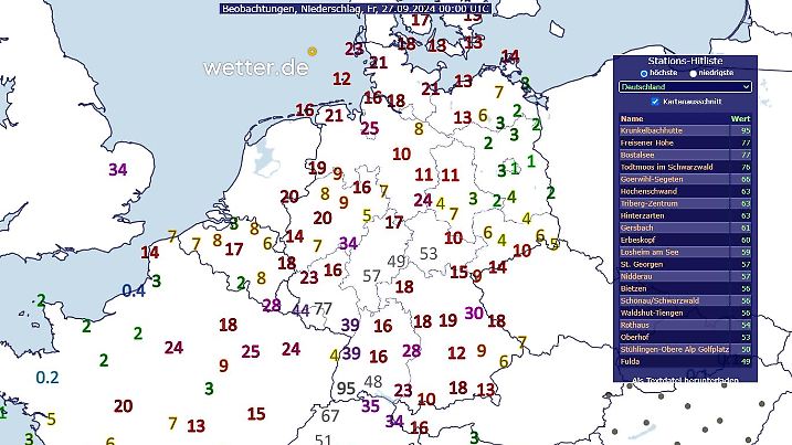 24-stündige Regenmengen Deutschland