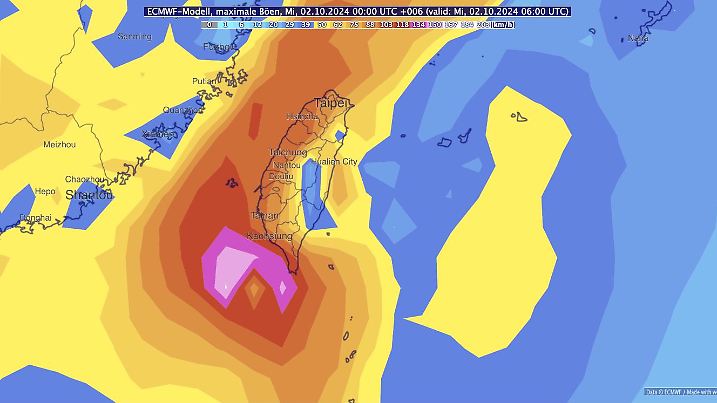 Prognose der Windspitzen von Taifun Krathon