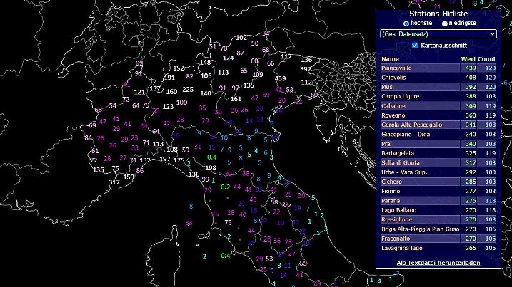 Schwere Unwetter und enorme Regenmengen in Teilen Italiens - zum Teil über 400 Liter pro Quadratmeter