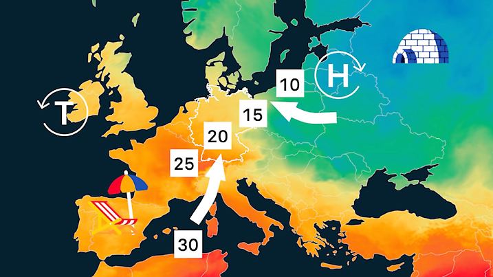 Die Wetterlage und die Höchstwerte über Europa