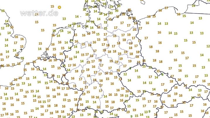 Temperaturen um 14 Uhr in Deutschland meist zwischen 14 und 19 Grad