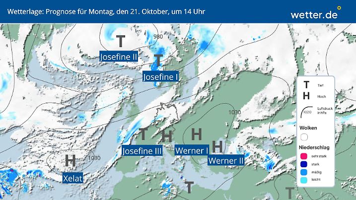 Wetterlage am Montag, 21. Oktober, in Deutschland