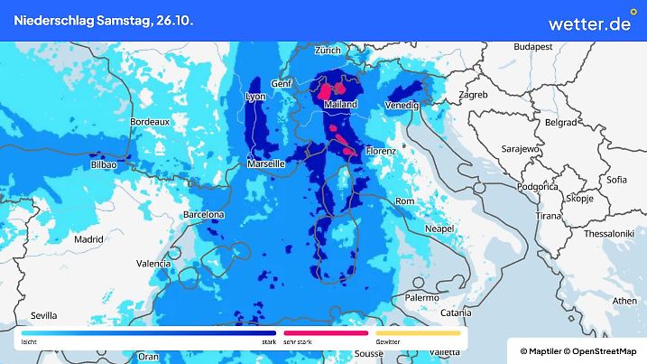 Prognose und Trend für den Regen im Süden Europas