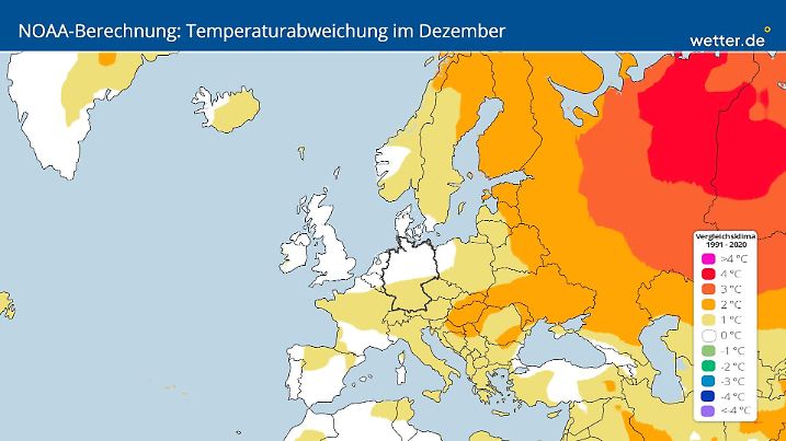 Aktuelle NOAA-Berechnung: Ein durchschnittlich kühler Dezember im Nordwesten könnte hier und da Schneeschauer bringen.