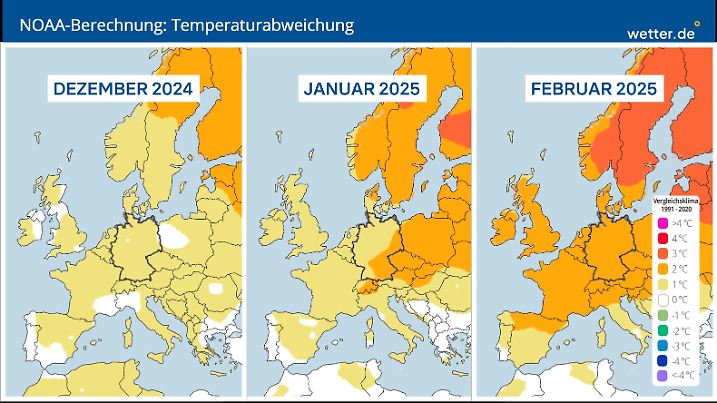 Berechnung der amerikanischen Wetterbehörde NOAA: Alle drei Wintermonate sollen wärmer als normal ausfallen.