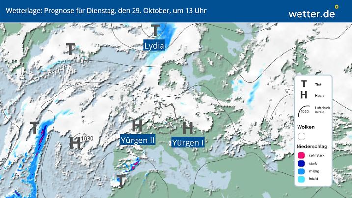 Die Wetterlage am Dienstag, 29.10.2024