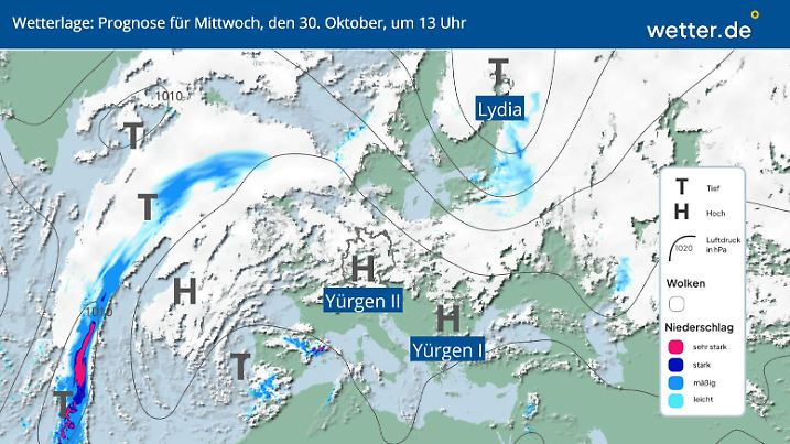 Die Wetterlage für Mittwoch, 30.10.2024