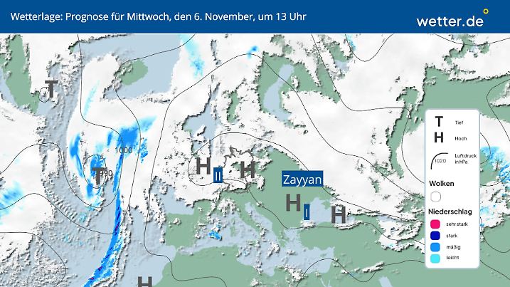 Wetterlage für Mittwoch, 6. November, in Deutschland