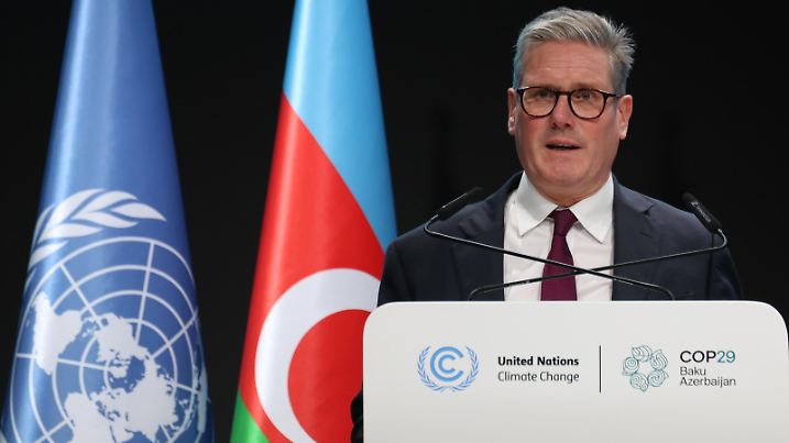 Keir Starmer, Prime Minister of the United Kingdom of Great Britain and
Northern Ireland speaks during First Part of the High-Level Segment of United Nations Climate Change Conference in Nizami Plenary Room during COP29, an event held by the United Nations Framework Convention on Climate Change (UNFCCC) in Baku Olympic Stadium. COP29, running from November 11-22 focuses on carbon offset clean energy finding. (Photo by Dominika Zarzycka / SOPA Images/Sipa USA)