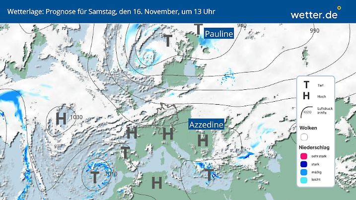 Wetterlage für Samstag, 16. November 2024, in Deutschland