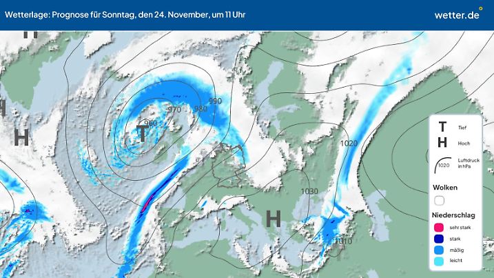 Die Grafik zeigt die Wetterlage am Sonntag, 11 Uhr