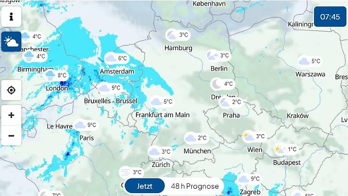 Bild Regenradar von Mittwoch, 07:45 Uhr