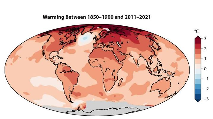 Karte der beobachteten Änderungen der bodennahen Lufttemperatur seit dem späten neunzehnten Jahrhundert.