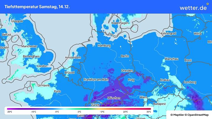 Tiefstwerte Deutschland in der Nacht zum 14.12.2024