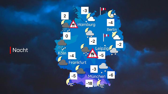 Die Wetterkarte zeigt das Wetter in Deutschland in der Nacht zum 04.01.
