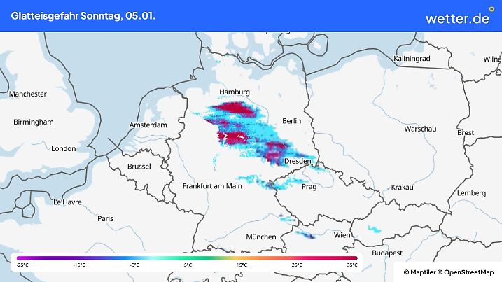 Die Glatteisgefahr in Deutschland bis 17 Uhr beläuft sich besonders auf die nördlichen Teile.