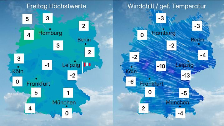 Temperaturen und Windchill am Freitag, 10. Januar 2025: Es wird eisig!