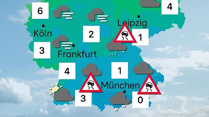 Schmuddelwetter mit Nebel und Glätte.