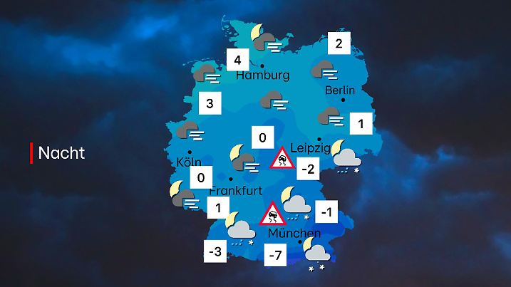 Wetterkarte Deutschlands für die Nacht zu Donnerstag