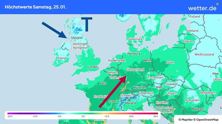 Während Schottland einen Blizzard bekommt, wird Deutschland am Samstag regional einen Vorgeschmack auf den Frühling bekommen.