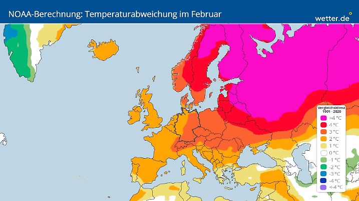 Krasse Berechnung: Laut der amerikanischen Wetterbehörde NOAA wird der Februar im Norden und Osten Europas extrem mild.
