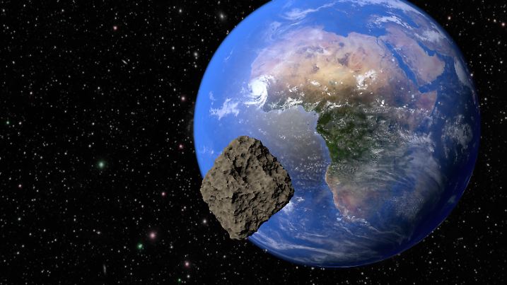 Planet Earth, continent Africa and meteorite flying to it. 3D rendering. Day to night cycle High resolution texture maps included (normal map / bump map / specular map / color map) Animation created in Blender. https://commons.wikimedia.org/wiki/File:Ocean-wind-atmosphere-ice-arctic-terrain-1123814-pxhere.jpg