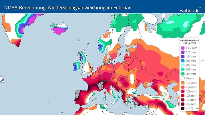 Niederschlagsabweichung im Februar