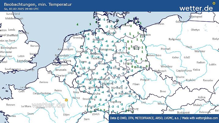 In Deutschland ist es klirrend kalt. An vielen Orten befinden wir uns noch in den Minusbereichen, teilweise unter -10 Grad. Das zeigt die aktuelle Wetterkarte.