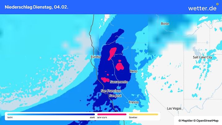 Der erwartete Regen in Kalifornien am Dienstag