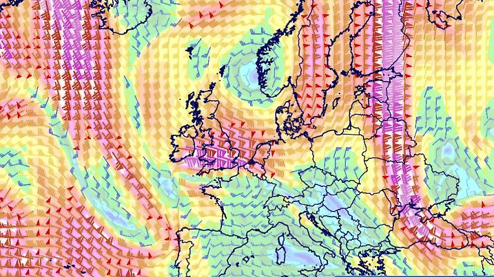 Windverteilung am Freitag, 14.02.2025 in 500 hPa nach dem ECMWF-Modell