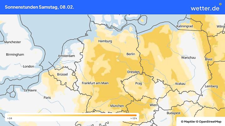 Die Sonnenstunden für Samstag, 08.02.2025