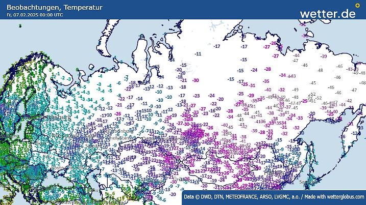 Die Temperatur um Mitternacht von Donnerstag auf Freitag
