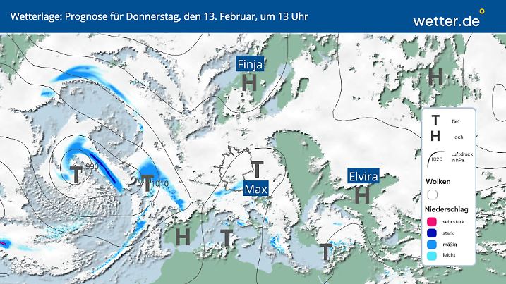 Wetterlage am Donnerstag, den 13. Februar 2025