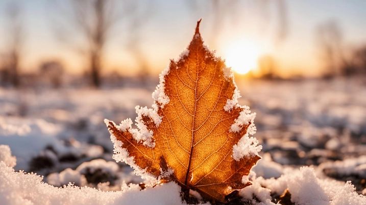 Frozen leaf in the morning