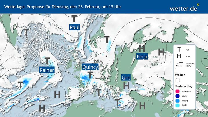 Wetterlage für Dienstag, 25. Februar in Deutschland
