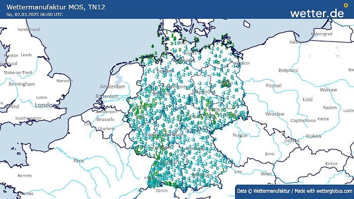 Tiefsttemperaturen in der Nacht auf Sonntag