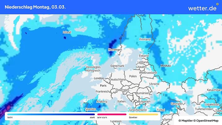 Niederschlagskarte für Europa am 3. März