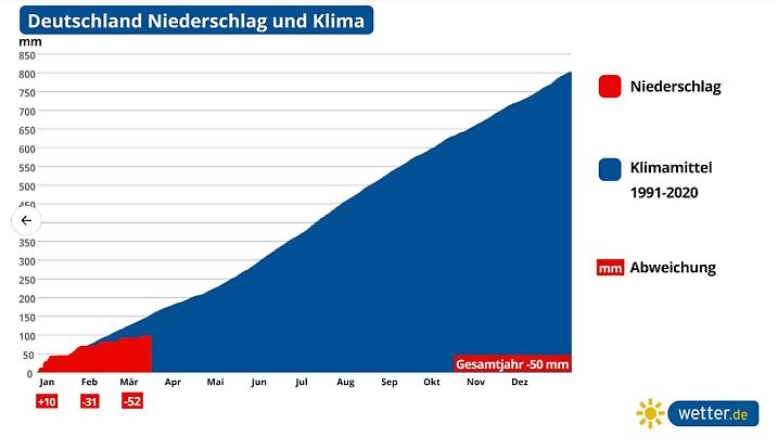 Niederschlag und Niederschlagsdefizite im Jahr 2025 (Stand 19.03.2025)