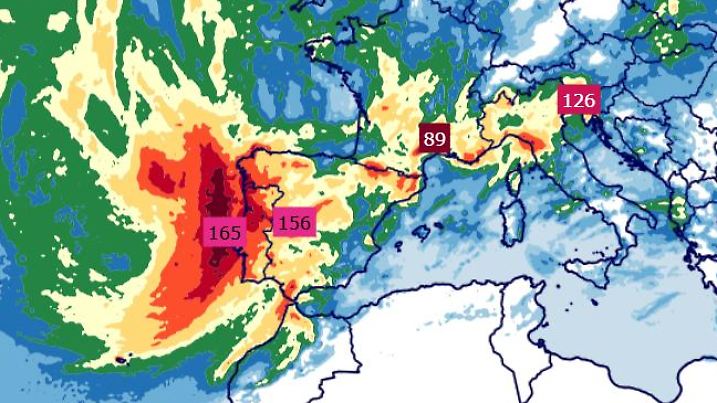 Gesamtniederschlag in Europa bis Sonntagabend 24 Uhr