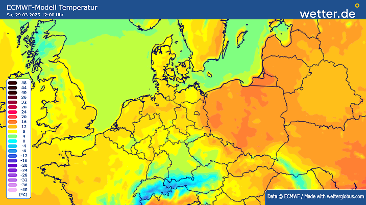 ECMWF-Prognose für Samstag, den 29. März 2025, 12 Uhr