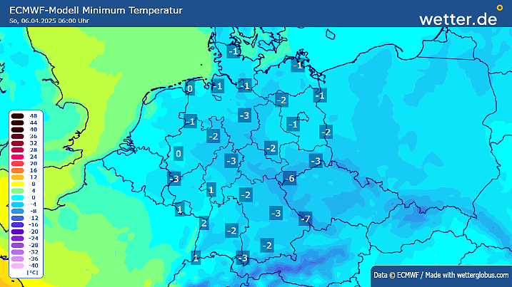 Frost-Comeback in ganz Deutschland! Sonntagfrüh gibt es so gut wie überall Minuswerte.
