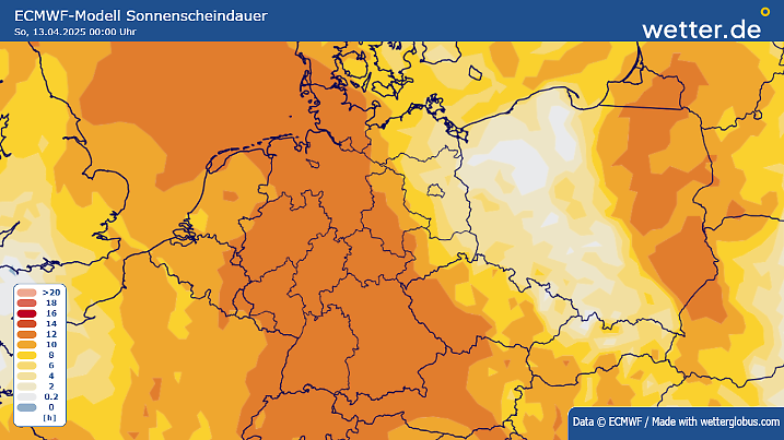 Prognostizierte Sonnenstunden am Samstag